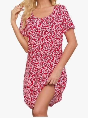Red Floral Nightgown Cotton Sleepwear Plus Size Women's Size XL NEW